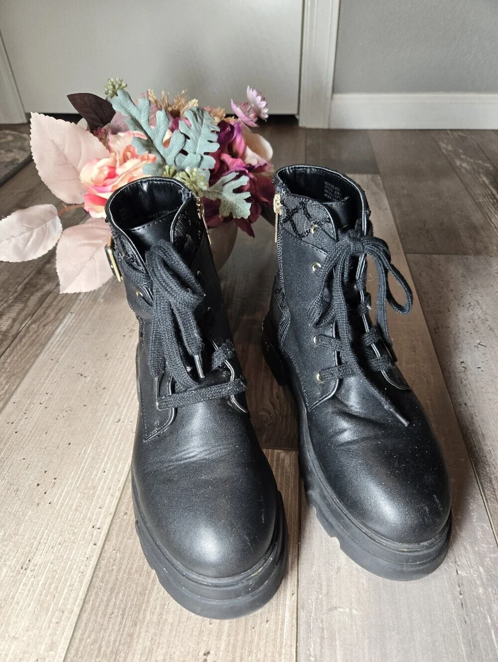 Jessica Simpson Big Girls Rosa Buckle Moto Boot Size 4 Black Quilted Sequins